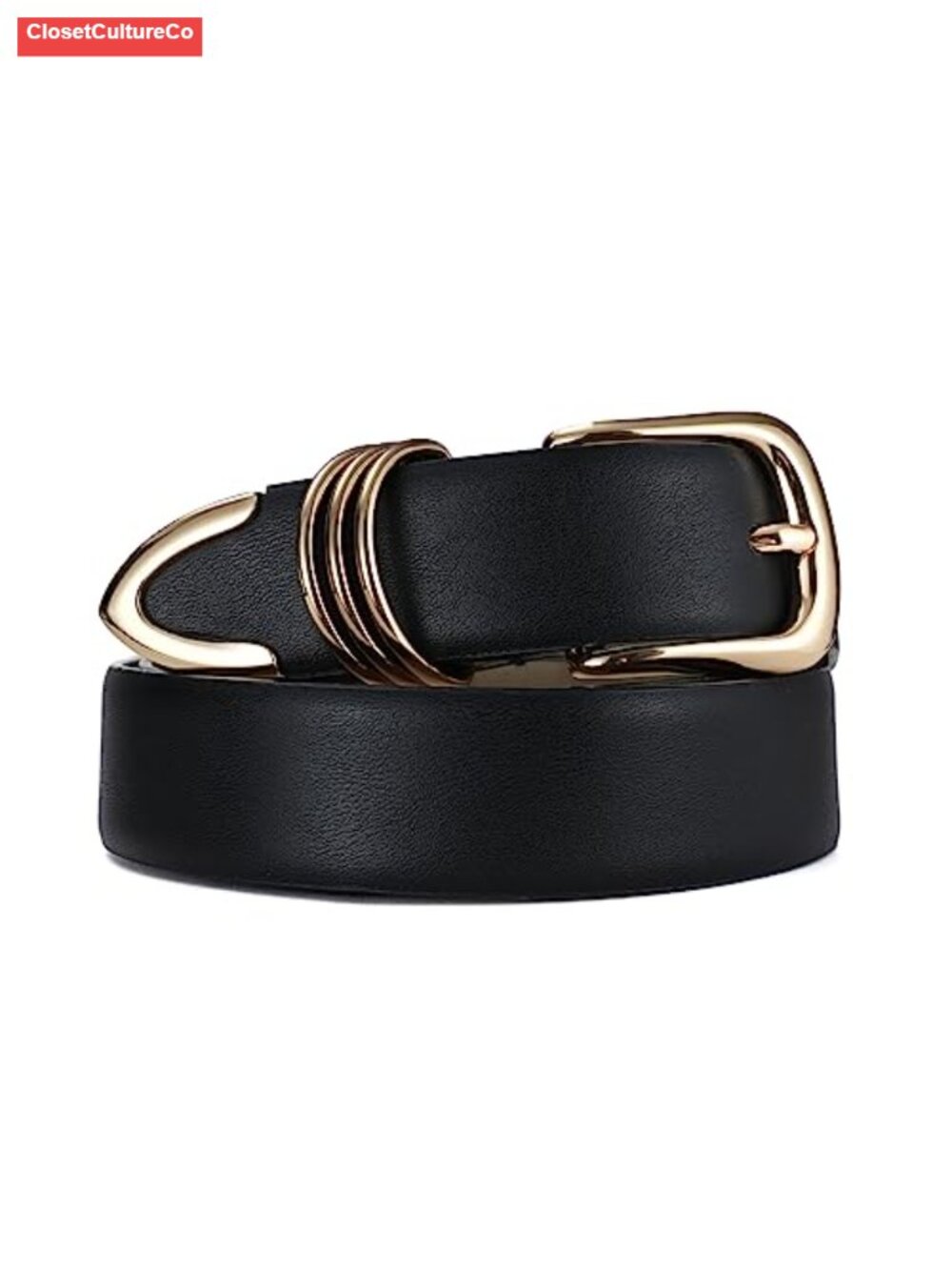 Faux Leather Belt with Gold Buckle & Metal Rings Women's Waist Accessory